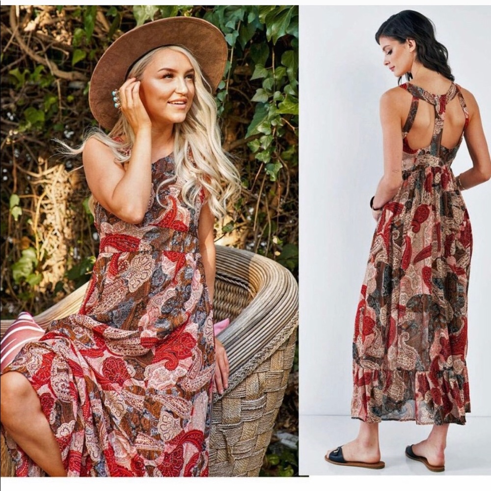 Paisley Boho Halter Neck Empire Racerback Maxi